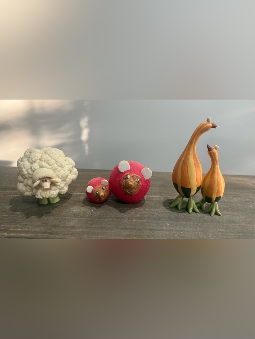 RARE Lot of 3 Vintage Enesco - Cauliflower Sheep, Radish Mice, Squash Geese